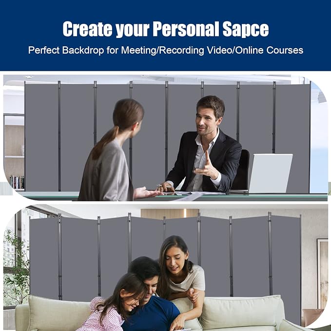 Room Divider 8 Panel-176''Wide, 6FT Room Dividers and Folding Privacy Screen | - Image 7