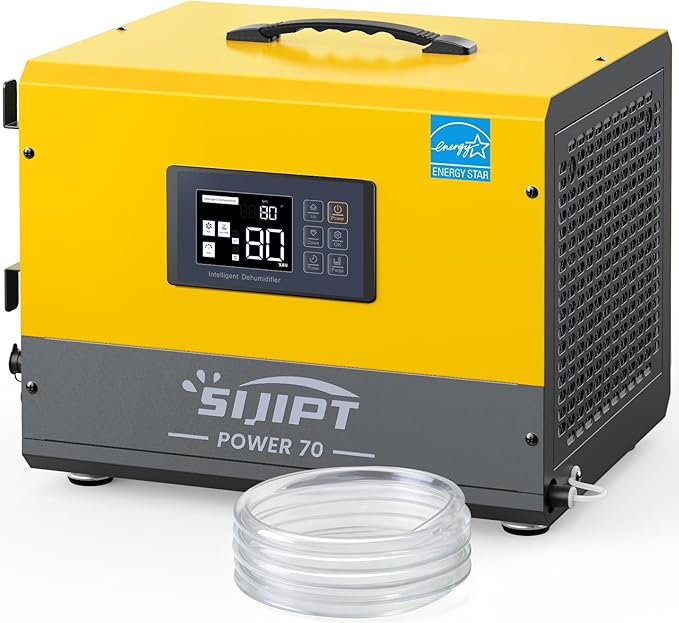 Crawl Space Dehumidifier with Pump, Sijipt 70 Pints Commercial Dehumidifier for Basement, Energy Star Dehumidifier with Drain Hose, Auto Defrost, Memory Restart, Covers Up to 1000 Sq Ft