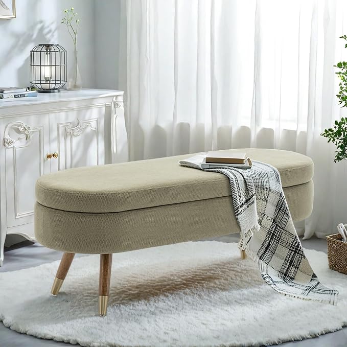 IAFIKE Oval Storage Bench 43.5" Ottoman Bench Upholstered Boucle Fabric by ABrandwithtemperature