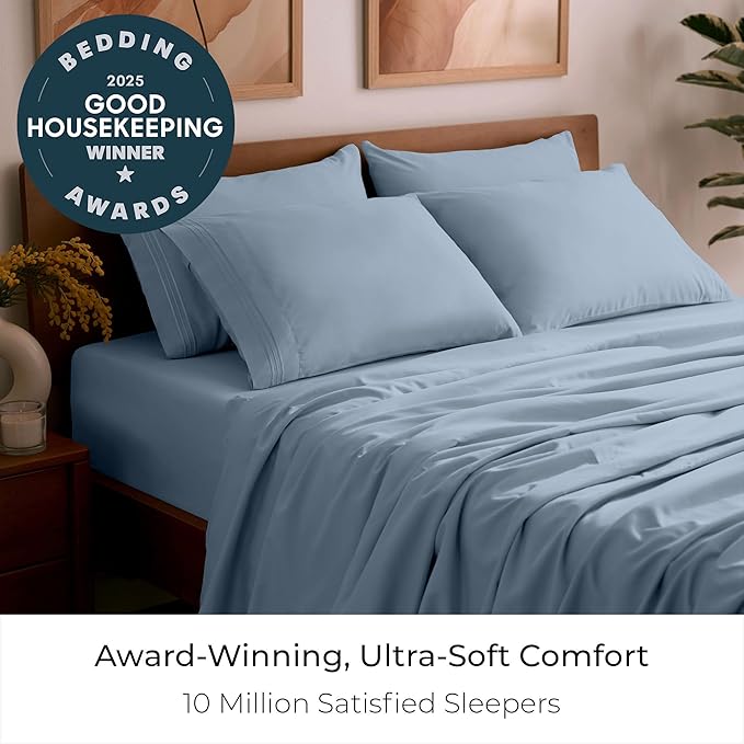 Mellanni Queen Sheet Set - 6-Piece Iconic Collection Bedding, (Including 4 Pillowcases), 21-Inch Extra Deep Pocket, Easy Care, Ultra Soft, Cooling Sheets, Brushed Microfiber - Blue Hydrangea
