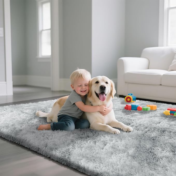 4x6 Mottled Light Grey Rug for Bedroom, Fluffy Area Rugs Small Carpet | - Image 5