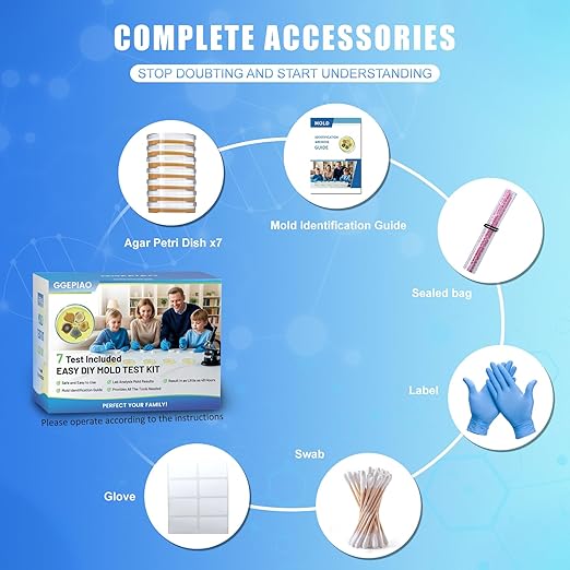 Mold Test Kit for Home,7 Simple Detection Tests,Test HVAC System,Home Surfaces, Indoor Air Quality Testing,DIY Mold Detector for Home,Includes Detailed Mold Identification Guide,Black Mold Testing kit