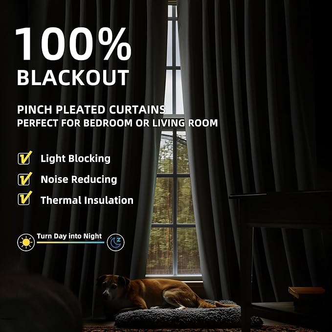 ChrisDowa 100% Blackout Iovry Solid Curtains 54 Inches Long 2 Panels for Bedroom Living Room,Farmhouse Room Darkening Thermal Insulated Soundproof Grommet Top Window Treatment Drapes,52x54