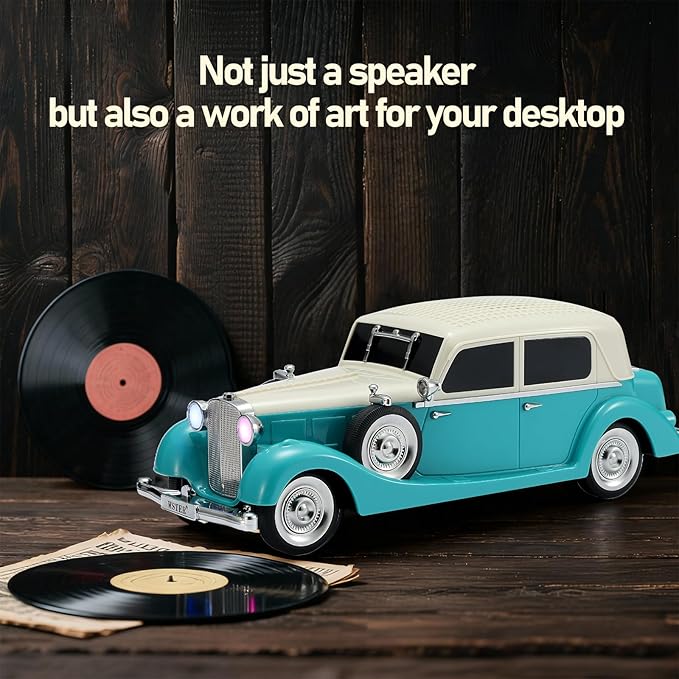 WS-1934 Retro Classic Car Bluetooth Replica Speaker – Wireless HD Sound with FM Radio,TWS Stereo,LED Party Lights,Built-in Microphone Hands-Free Call, Surprise Portable Gift for Party Use(Green)