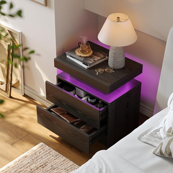 Modern Black LED Nightstand for Bedroom Bedside Table - Image 3