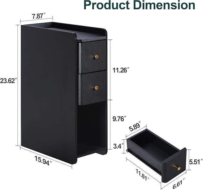 Narrow Nightstand Set of 2, Wooden Small 2 Drawer Nightstand, Slim Side End - Image 2