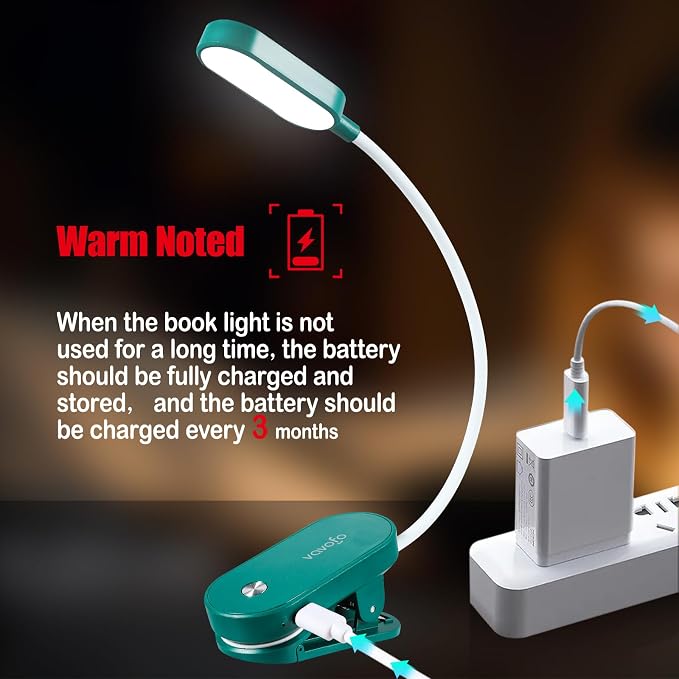 VAVOFO Rechargeable Book Light, 14 LEDs Eye Care Clip On Amber Reading Light - Image 6