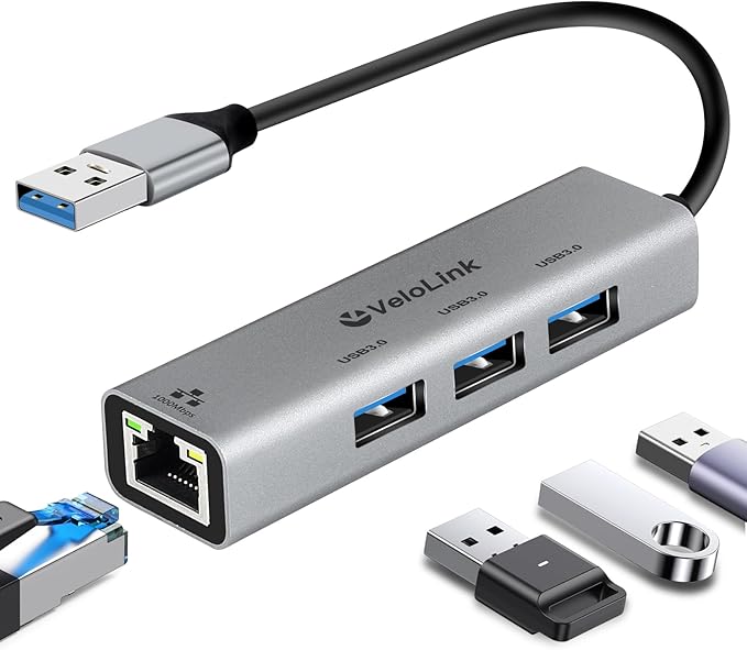 USB ethernet Adapter, USB 3.0 hub with rj45,4-in-1 3.0 Hub with Gigabit Ethernet Adapter, Gigabit Ethernet to USB Adapter for Laptop,PC, MacBook Pro, iPad Pro,and More Type A Laptops