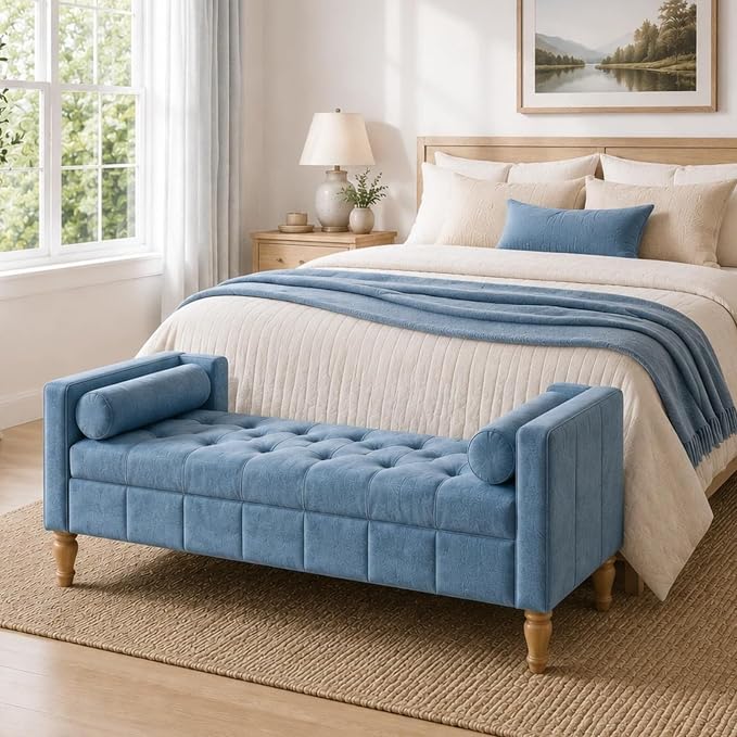 Aoiy & Wifon 64.57" W End of Bed Bench King Size, Upholstered Large Storage by AoiyWifon