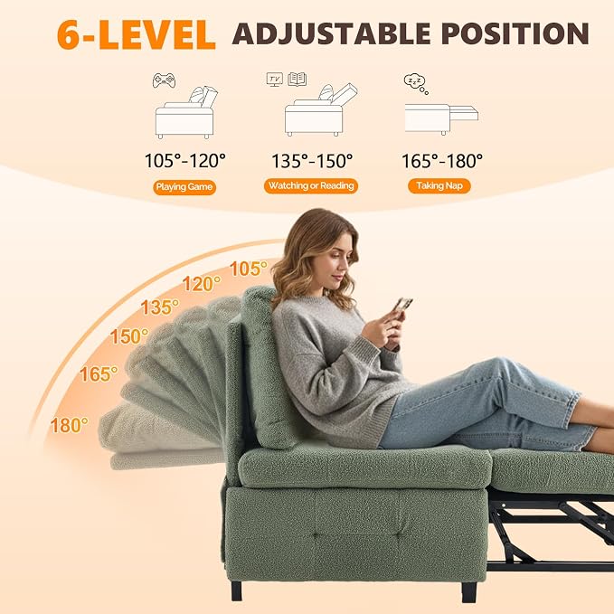 VINGLI Convertible Sofa Bed Tufted Teddy Fleece Sleeper Chair Bed Couch Armless - Image 5