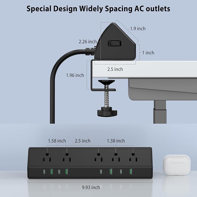 Jgstkcity Desk Clamp Power Strip USB C 45W, 8 USB, 15FT Cable, Edge Mount - Image 6