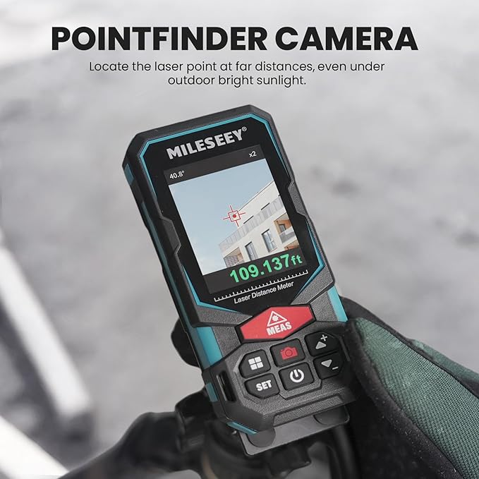 MILESEEY 330Ft Outdoor Laser Measure with Camera Viewfinder, Includes Adjustable Aluminum Tripod with Portable Handle and Protection Case for Protection and Organization