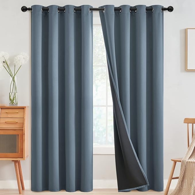 SimpleHome Stone Blue 100% Blackout Curtains Room Darkening Living Room 90L | by SimpleHome