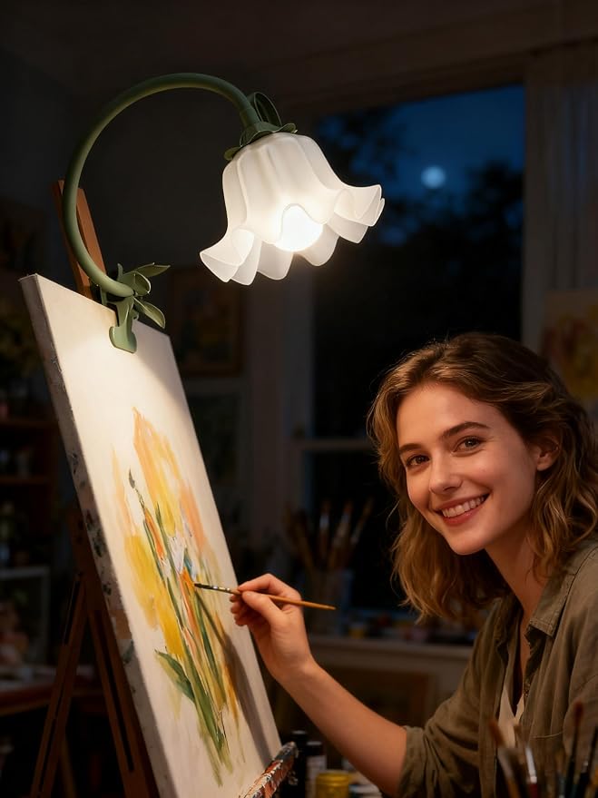 Clip on Light Flower Desk Lamp, LED Reading Light 3 Color Modes Eye-Caring Book - Image 8