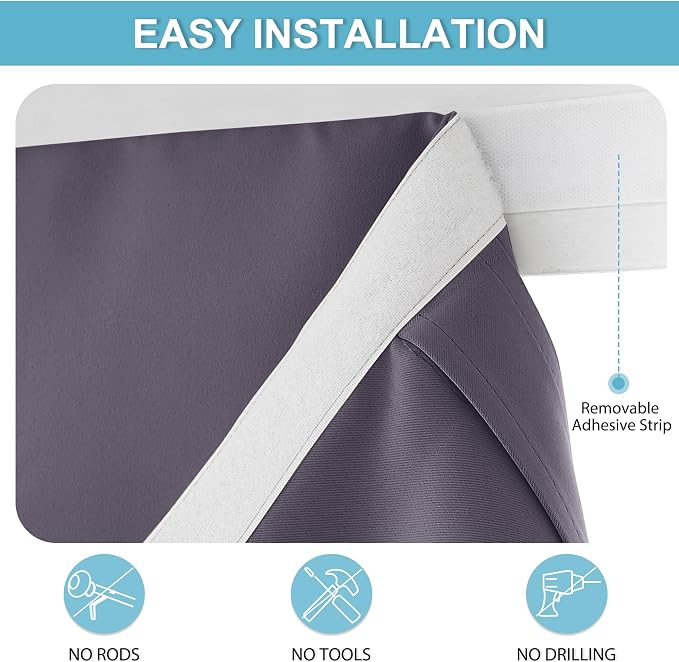 RYB HOME Blackout French Door Curtain, No Drill, W26 x L69, 1 Panel | Self - Image 2