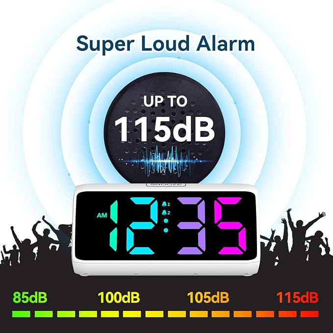 Loud Alarm Clock for Heavy Sleepers, RGB Alarm Clocks for Bedrooms Seniors Kids - Image 2