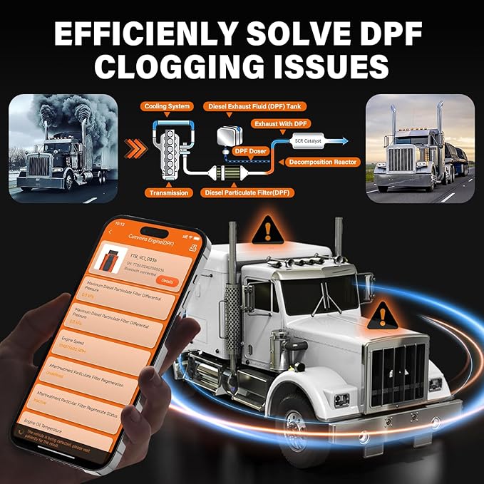 TopTekk Smart DPF Regeneration Tool, DPF Reset Device for Heavy Duty Trucks, Compatible with Paccar Engines, Real-Time Data Monitoring and Code Reset