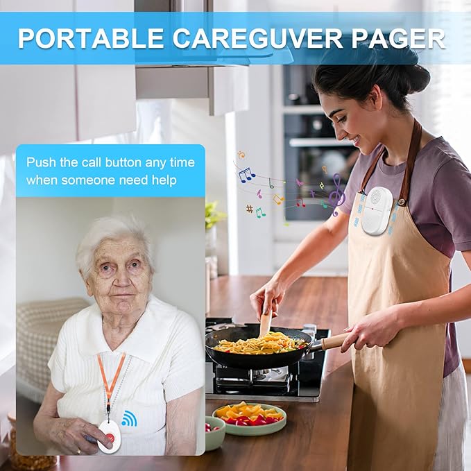 ChunHee Wireless Caregiver Pager Call Button Nurse Alert System Call Bell for Home/Elderly/Patient Emergency Vibration Pager 2 Transmitter+1 Receiver(800+Feet Operating Range)