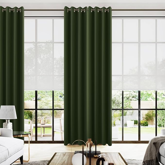 KOUFALL Olive Green Curtains 108 Inch Blackout Curtains, Grommet Thermal by KOUFALL