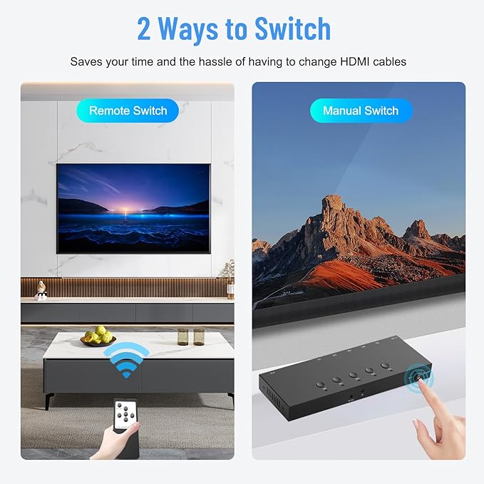 RuiPuo 5Port HDMI Switcher 4K@60Hz 5In 1Out HDMI Selector with IR Remote Supports Full HD 4K/1080P/3D & HDCP2.2 for Switch,Xbox,PS4/PS5,Fire Stick,Roku,Apple TV etc.
