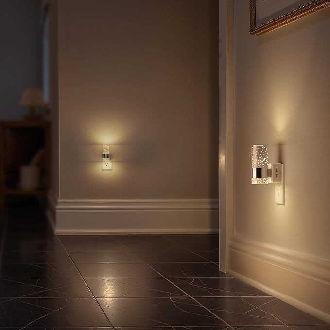 Briignite Night Light, 2 Pack Dimmable Night Lights Plug into Wall, Bubble Night Light with 0-100 LM Adjustable Brightness, Automatic Night Lights with Dusk to Dawn Sensor, for Bathroom Hallway
