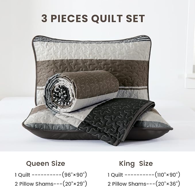 Dinjoy King Boho Striped Quilt Set, Breathable All-Season, 3-Piece Set Fits - Image 7