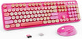 Nowlike Wireless Keyboard and Mouse Combo, Retro Typewriter Keyboard with Round Keycaps, Full-Size Ergonomic, Red, Ideal for Windows PC, Home, Office, and College, Wireless Keyboard Mouse Combo