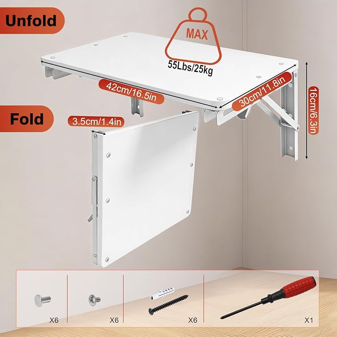 Folding Shelf Wall Mounted, 16.5inches Floating Desk - Image 3