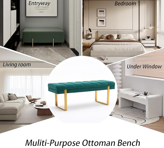 46" Velvet Green Bench with Gold Legs - Image 8