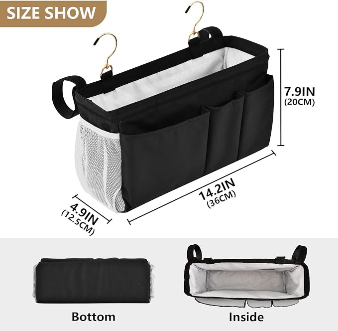 DOMIKING Black Bedside Caddy for Dorm Bed Recliner Armrest Organizer - Image 4