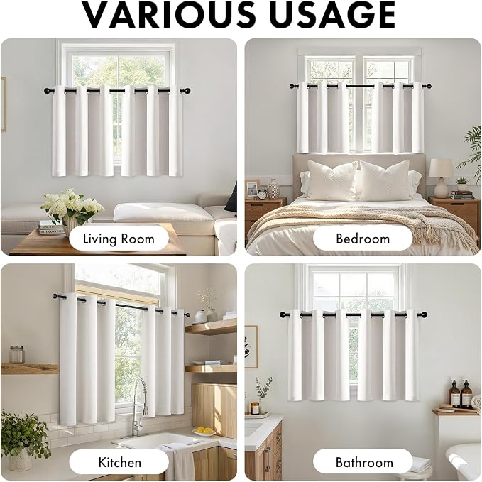Short Ivory Blackout Kitchen Curtain W40 x L45 Inch 2 Panels | Thermal Insulated - Image 5
