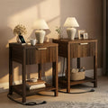 Night Stand Set 2, Fluted Wood Nightstands w/Charging Station by Lulive