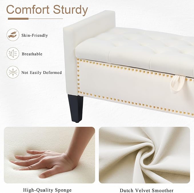 Velvet Storage Ottoman Bench, Modern Entryway Ottoman Bench - Image 4