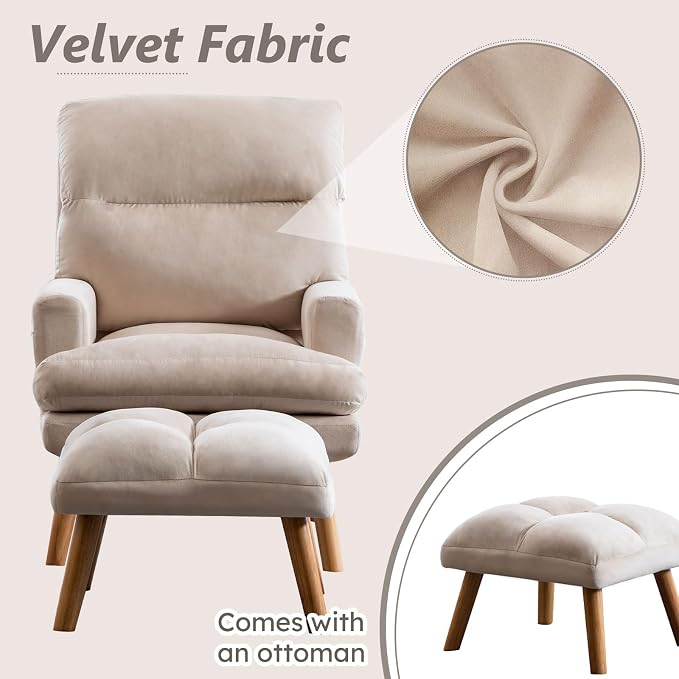 IOMOR Accent Chair with Ottoman Comfy Reading Chair Armchair with Adjustable - Image 4