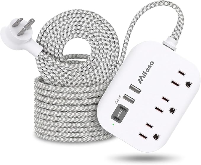Mifaso Power Strip with USB Ports, 15Ft Flat Extension Cord | with Multiple by Mifaso
