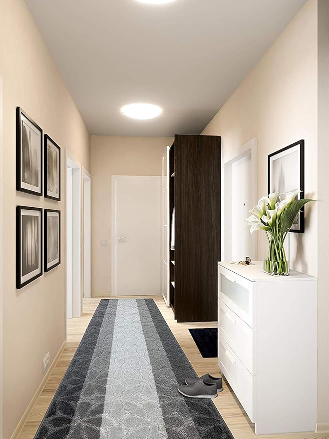 Custom Length Hallway Runner Rug,Slip Resistant,Flower Grey, 26 Inch X 18 feet, Sold and Priced Per Foot