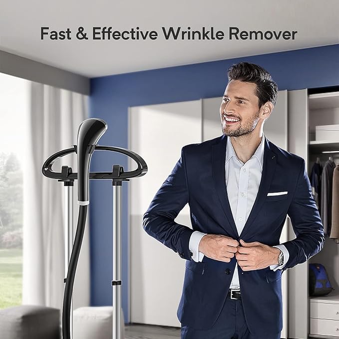 Gerank Steamer for Clothes, 1500W Standing Garment Steamer with 35s Fast Heating, 2.5L Water Tank for 1.5H Steaming, Adjustable Height Stand with Clothes Hanger, Professional Wrinkle Removal