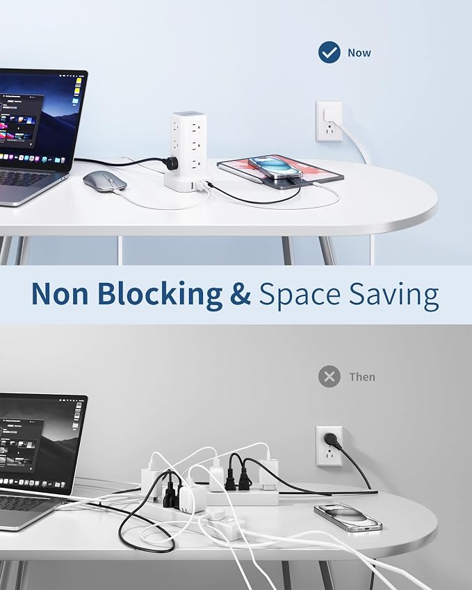 Extension Cord with Multiple Outlets, SMALLRT Flat Plug Power Strip Tower - Image 7