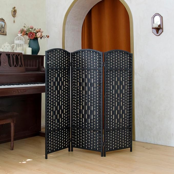 Compact 3 Panel Short Room Divider, 47.2 Inch Tall Double-Sided Rattan Folding - Image 5