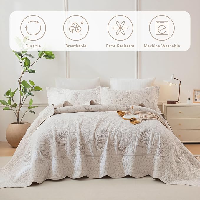 Lady Ann Oversized King Quilt Set 128x120, Soft Lightweight Extra Large Wheat - Image 2