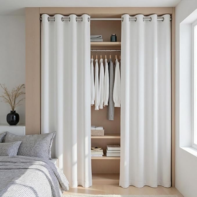 KOUFALL Closet Curtain for Open Closet, Extra 52 Inch Wide 70% Blackout Room by KOUFALL
