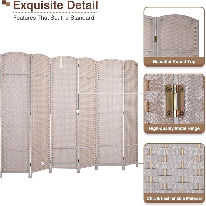 Room Divider 6 Panel 5.6 FT Tall Privacy Screen Waterproof Wood Frame Partition - Image 3