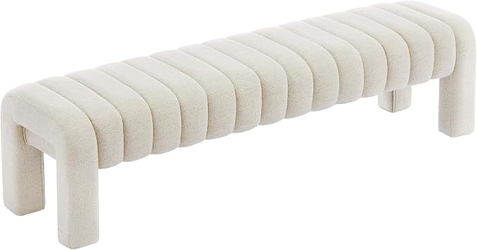63" Upholstered Bed Bench, Linen Beige | Channel Tufted, Entryway Accent Window - Image 9