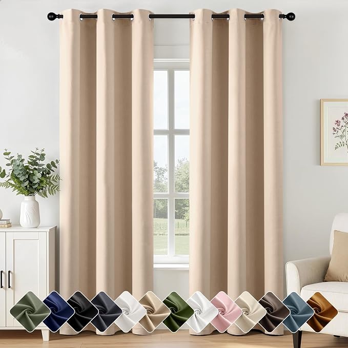 Beige Blackout Curtains for Bedroom Living Room W40 x L84 Inch | 84 Inch Long by Woaboy