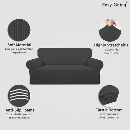 Easy-Going Stretch Oversized Loveseat Slipcover 1-Piece Sofa Cover Furniture Protector Couch Soft with Elastic Bottom for Kids Polyester Spandex Jacquard Fabric Small Checks Dark Gray