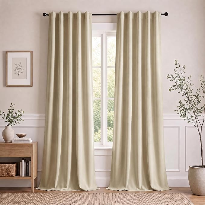 90 Inches Ivory Velvet Curtains Light Filtering Drapes by AUSSPVOCT