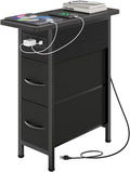 Huuger Narrow End Table with Charging Station, Side Table with 2 Drawers | Slim by Huuger