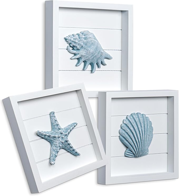 Tide and Tales 3D Coastal Wall Art, Beach Wall Decor, Framed Set of 4, Textured by TideandTales