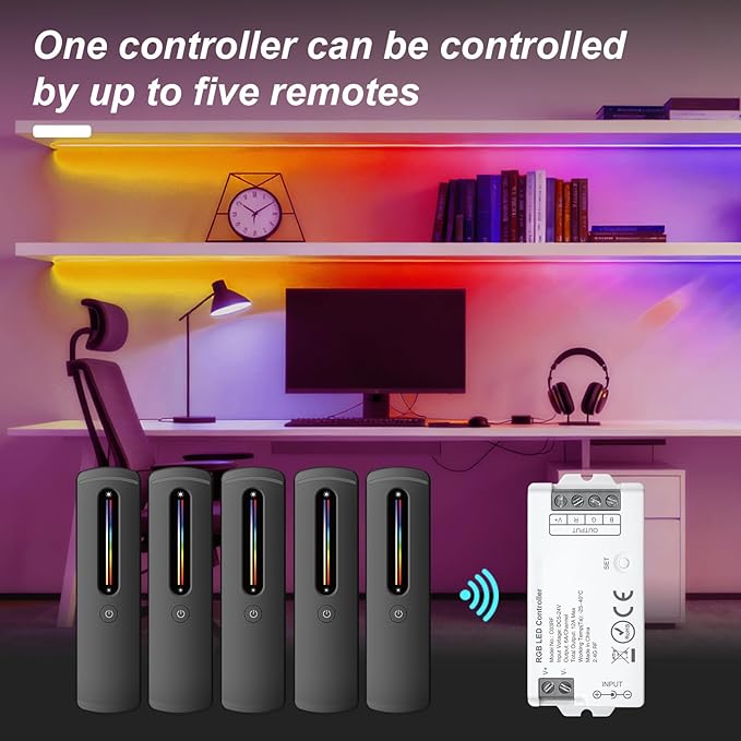 2.4GHz RF RGBW LED Strip Controller Remote Kit, Wireless Remote & Tuya Controller Dimmer with Group Control Adjust Brightness/Color Touch Slide for PWM 5Pin COB LED Strip Light DC5V DC12V DC24V
