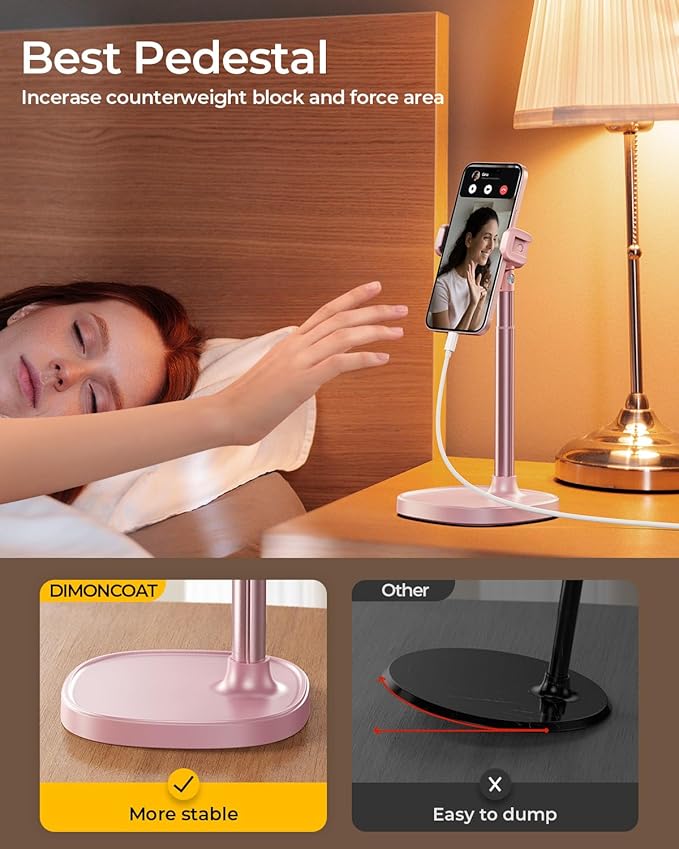 DIMONCOAT Cell Phone Stand for Desk, Stocking Stuffers Gifts for Teens Girls Boys Adults，Phone Holder Angle Height Adjustable, Aluminum Alloy Universal iPhone Stand for iPhone 17 16 15 Pro Max -Pink